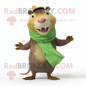 Olive Capybara mascot costume character dressed with a Henley Shirt and Scarf clips