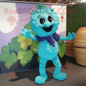 Turquoise Grape mascot costume character dressed with a Trousers and Anklets