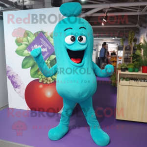 Turquoise Grape mascot costume character dressed with a Trousers and Anklets