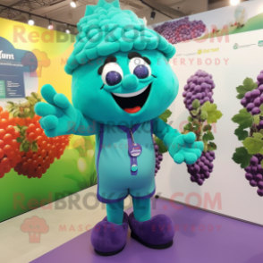 Turquoise Grape mascot costume character dressed with a Trousers and Anklets