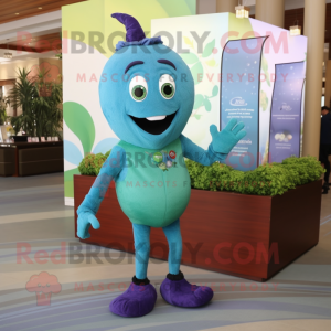 Turquoise Grape mascot costume character dressed with a Trousers and Anklets
