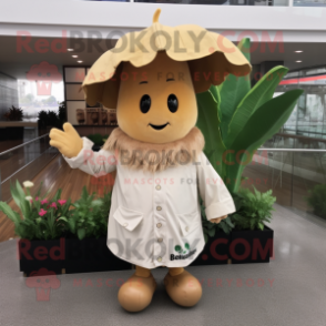 Tan Radish mascot costume character dressed with a Raincoat and Hairpins