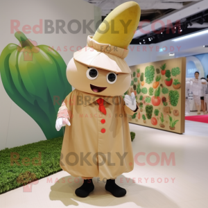 Tan Radish mascot costume character dressed with a Raincoat and Hairpins