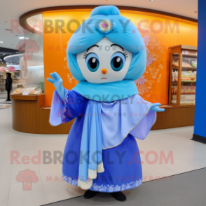 Blue Dim Sum mascot costume character dressed with a Blouse and Shawls