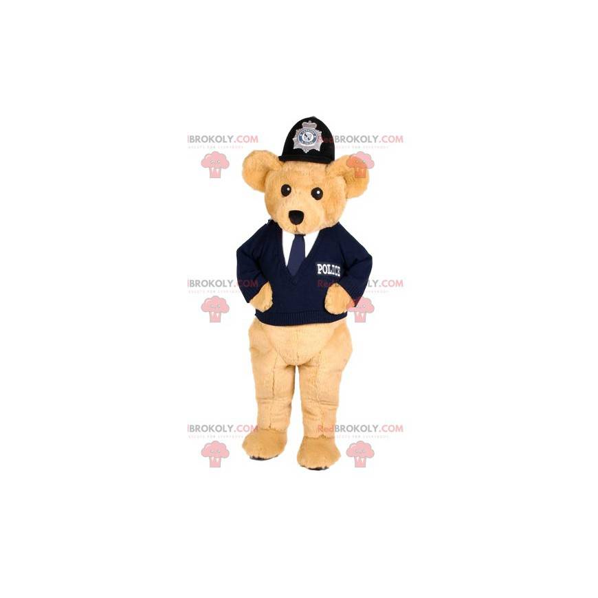 Mascotte d'ouson beige en tenue de policier - Redbrokoly.com