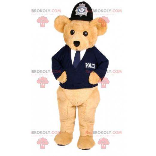Mascotte d'ouson beige en tenue de policier - Redbrokoly.com
