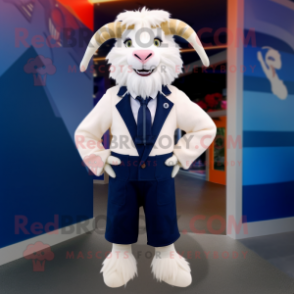 Navy Angora Goat mascot costume character dressed with a Blazer and Ties