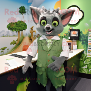 Green Fruit Bat mascot costume character dressed with a Dress Shirt and Mittens