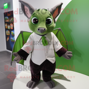 Green Fruit Bat mascot costume character dressed with a Dress Shirt and Mittens