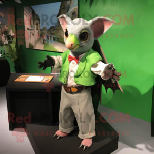 Green Fruit Bat mascot costume character dressed with a Dress Shirt and Mittens