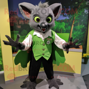 Green Fruit Bat mascot costume character dressed with a Dress Shirt and Mittens