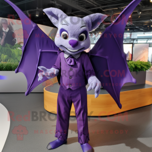 Purple Bat mascot costume character dressed with a Waistcoat and Anklets
