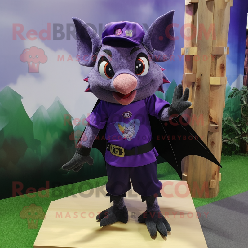 Purple Bat mascot costume character dressed with a Waistcoat and Anklets Purple Bat mascot costume character dressed with a Waistcoat and Anklets