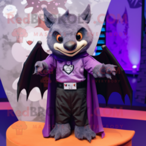 Purple Bat mascot costume character dressed with a Waistcoat and Anklets