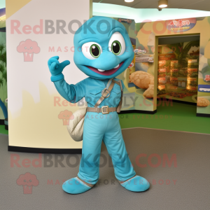 Turquoise Snake mascot costume character dressed with a Cargo Pants and Shoe clips
