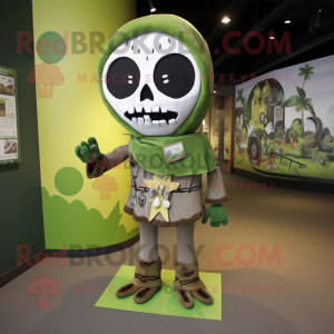 Olive Skull mascot costume character dressed with a Cover-up and Tie pins