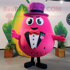 Magenta Melon mascot costume character dressed with a Blazer and Bow ties