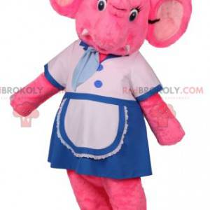 Mascote elefante rosa em traje de garçonete - Redbrokoly.com
