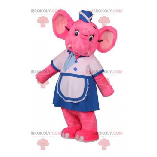 Różowy słoń maskotka w stroju kelnerki - Redbrokoly.com