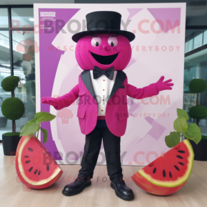 Magenta Melon mascot costume character dressed with a Blazer and Bow ties