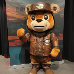 Rust Chief mascot costume character dressed with a Leather Jacket and Wraps