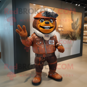 Rust Chief mascot costume character dressed with a Leather Jacket and Wraps