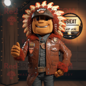 Rust Chief mascot costume character dressed with a Leather Jacket and Wraps