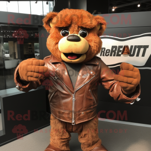 Rust Chief mascot costume character dressed with a Leather Jacket and Wraps