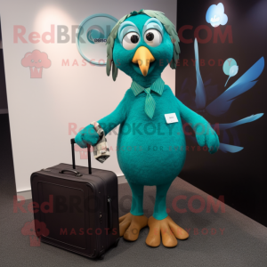 Teal Kiwi mascot costume character dressed with a Shift Dress and Briefcases