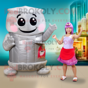Silver Dim Sum mascot costume character dressed with a Bikini and Mittens