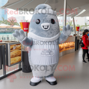 Silver Dim Sum mascot costume character dressed with a Bikini and Mittens