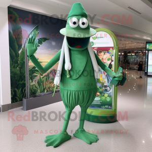 Forest Green Stilt Walker mascot costume character dressed with a One-Piece Swimsuit and Wallets