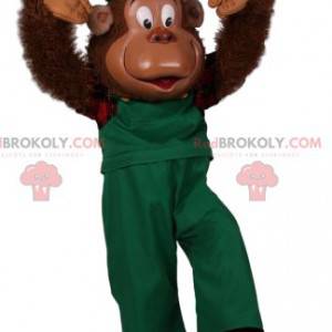 Mascotte de singe comique en salopette verte - Redbrokoly.com