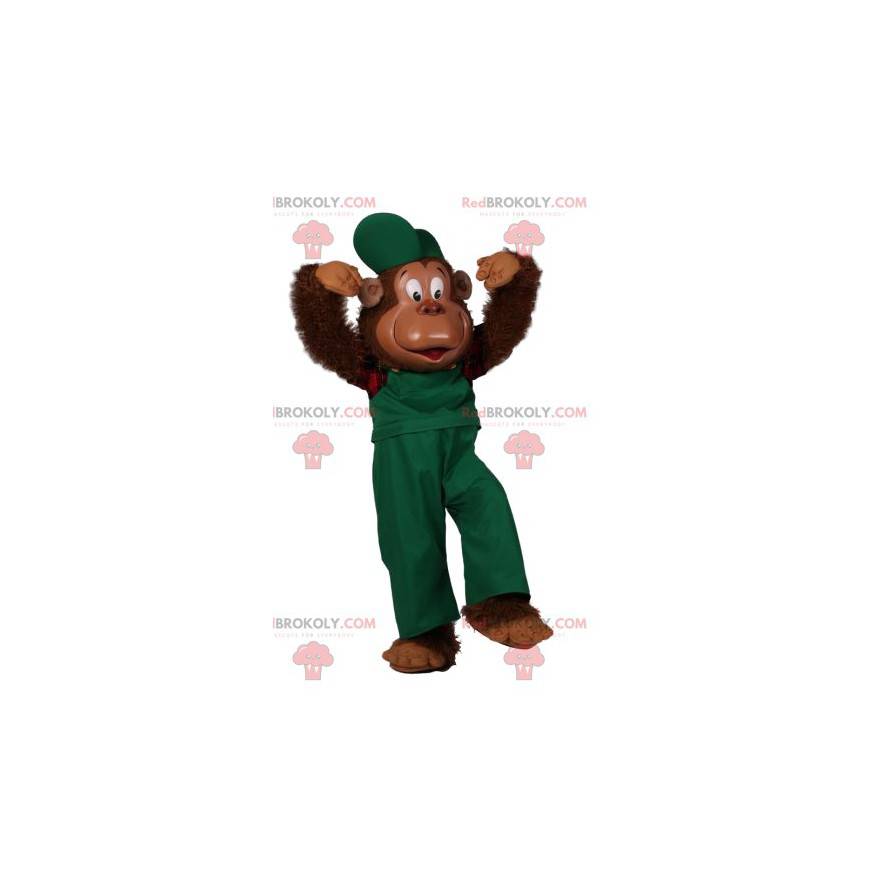 Mascotte de singe comique en salopette verte - Redbrokoly.com