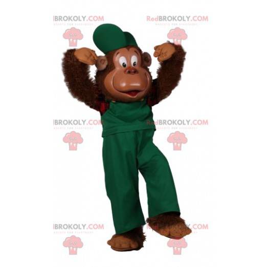 Mascotte de singe comique en salopette verte - Redbrokoly.com
