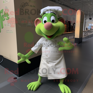Lime Green Ratatouille mascot costume character dressed with a Henley Tee and Berets