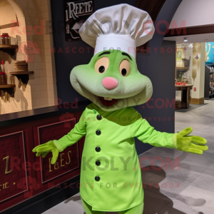 Lime Green Ratatouille mascot costume character dressed with a Henley Tee and Berets
