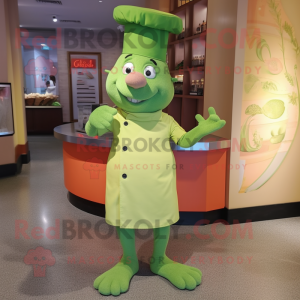 Lime Green Ratatouille mascot costume character dressed with a Henley Tee and Berets