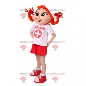 Mascot Pippi Calzaslargas en traje de primeros auxilios -