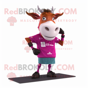 Magenta Zebu mascot costume character dressed with a Shorts and Watches