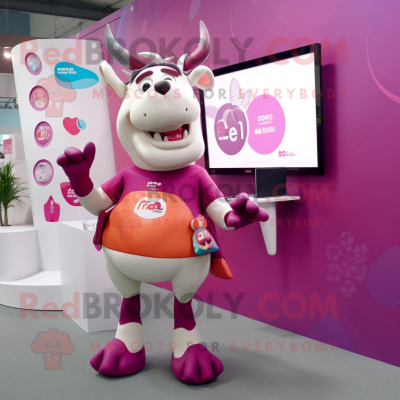 Magenta Zebu mascot costume character dressed with a Shorts and Watches