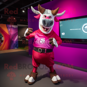 Magenta Zebu mascot costume character dressed with a Shorts and Watches