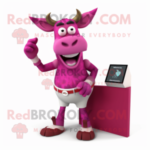 Magenta Zebu mascot costume character dressed with a Shorts and Watches