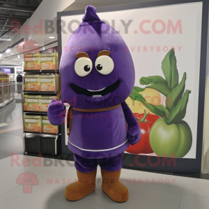Purple Eggplant mascot costume character dressed with a Cargo Pants and Anklets