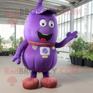 Purple Eggplant mascot costume character dressed with a Cargo Pants and Anklets