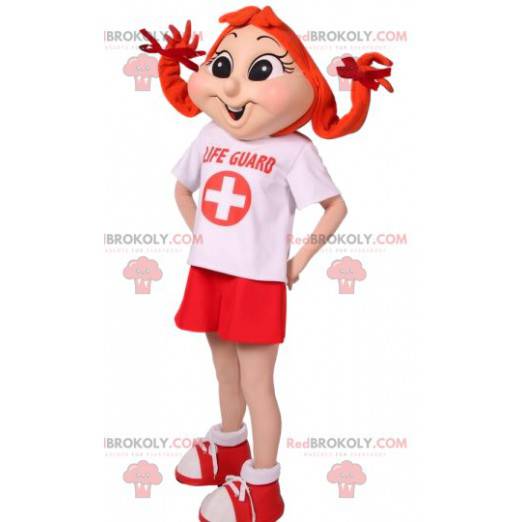 Mascot Pippi Calzaslargas en traje de primeros auxilios -