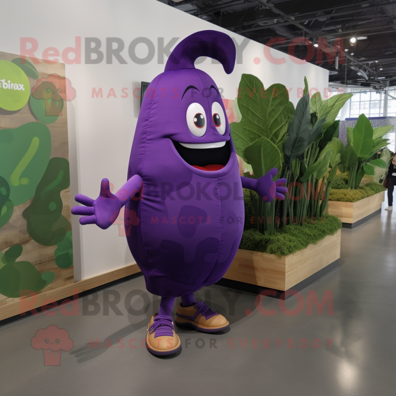 Purple Eggplant mascot costume character dressed with a Cargo Pants and Anklets