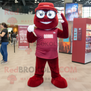 Maroon Alliance mascot costume character dressed with a Boyfriend Jeans and Reading glasses
