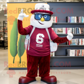 Maroon Alliance mascot costume character dressed with a Boyfriend Jeans and Reading glasses