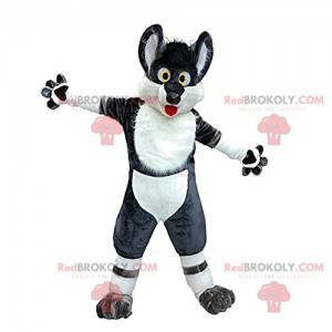 Mascote de lobo preto e branco louco e engraçado -